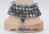 GMN5813 Hand-knotted 6mm matter black water jasper 108 beads mala necklaces with charm