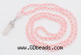 GMN5900 Hand-knotted 6mm matte rose quartz 108 beads mala necklaces with pendant