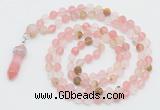 GMN5902 Hand-knotted 6mm matte volcano cherry quartz 108 beads mala necklaces with pendant