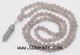 GMN5908 Hand-knotted 6mm matte grey agate 108 beads mala necklaces with pendant