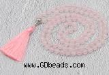 GMN600 Hand-knotted 8mm, 10mm rose quartz 108 beads mala necklaces with tassel