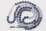 GMN6000 Knotted 8mm, 10mm amethyst, white crystal & lapis lazuli 108 beads mala necklace with charm