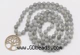 GMN6032 Knotted 8mm, 10mm labradorite 108 beads mala necklace with charm