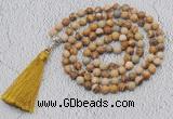 GMN607 Hand-knotted 8mm, 10mm picture jasper 108 beads mala necklaces with tassel