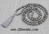 GMN608 Hand-knotted 8mm, 10mm grey picture jasper 108 beads mala necklaces with tassel