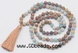 GMN6106 Knotted 8mm, 10mm matte mixed amazonite & jasper 108 beads mala necklace with tassel