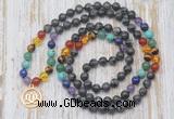 GMN6138 Knotted 7 Chakra 8mm, 10mm black labradorite 108 beads mala necklace with charm