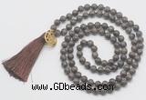 GMN6233 Knotted 8mm, 10mm rainbow labradorite 108 beads mala necklace with tassel & charm