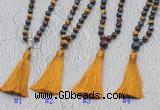 GMN630 Hand-knotted 8mm, 10mm colorfull tiger eye 108 beads mala necklaces with tassel