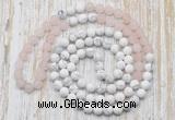 GMN6403 Hand-knotted 8mm, 10mm rose quartz & white howlite 108 beads mala necklaces