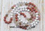 GMN6405 Hand-knotted 8mm, 10mm white howlite, cherry quartz & red jasper 108 beads mala necklaces