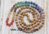 GMN6425 Hand-knotted 7 Chakra 8mm, 10mm picture jasper 108 beads mala necklaces