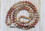 GMN6446 Hand-knotted 8mm, 10mm matte picture jasper & red jasper 108 beads mala necklaces