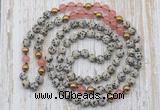 GMN6447 Hand-knotted 8mm, 10mm dalmatian jasper & cherry quartz 108 beads mala necklaces