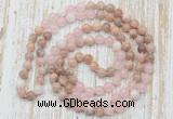 GMN6455 Hand-knotted 8mm, 10mm sunstone, rose quartz & white jade 108 beads mala necklaces