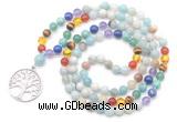 GMN6484 Knotted 7 Chakra 8mm, 10mm amazonite 108 beads mala necklace with charm