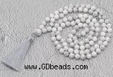 GMN656 Hand-knotted 8mm, 10mm white howlite 108 beads mala necklaces with tassel