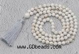 GMN660 Hand-knotted 8mm, 10mm white howlite 108 beads mala necklaces with tassel