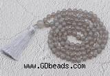 GMN664 Hand-knotted 8mm, 10mm grey agate 108 beads mala necklaces with tassel