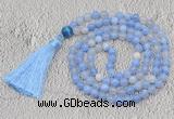 GMN670 Hand-knotted 8mm, 10mm blue banded agate 108 beads mala necklaces with tassel