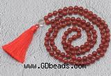 GMN680 Hand-knotted 8mm, 10mm red agate 108 beads mala necklaces with tassel