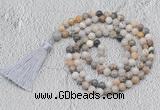 GMN698 Hand-knotted 8mm, 10mm bamboo leaf agate 108 beads mala necklaces with tassel