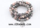 GMN7014 8mm pink zebra jasper 108 mala beads wrap bracelet necklace