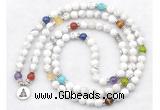 GMN7070 7 Chakra 8mm white howlite 108 mala beads wrap bracelet necklaces