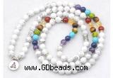 GMN7074 7 Chakra 8mm white howlite 108 mala beads wrap bracelet necklaces