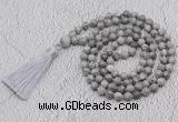 GMN708 Hand-knotted 8mm, 10mm grey picture jasper 108 beads mala necklaces with tassel