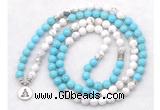 GMN7084 Chakra 8mm white & blue howlite 108 mala beads wrap bracelet necklaces