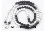 GMN7089 Chakra 8mm white howlite & black lava 108 mala beads wrap bracelet necklaces