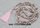 GMN710 Hand-knotted 8mm, 10mm pink zebra jasper 108 beads mala necklaces with tassel