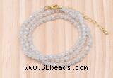 GMN7200 4mm faceted round tiny white jade beaded necklace jewelry