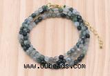 GMN7203 4mm faceted round tiny moss agate beaded necklace jewelry