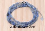 GMN7210 4mm faceted round tiny blue aventurine beaded necklace jewelry