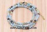 GMN7212 4mm faceted round tiny amazonite beaded necklace jewelry