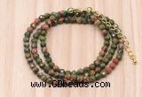 GMN7215 4mm faceted round tiny unakite beaded necklace jewelry