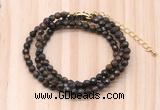 GMN7221 4mm faceted round tiny bronzite beaded necklace jewelry