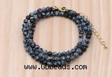 GMN7222 4mm faceted round tiny snowflake obsidian beaded necklace jewelry