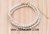 GMN7224 4mm faceted round tiny white fossil jasper beaded necklace jewelry