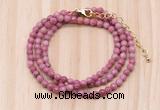 GMN7226 4mm faceted round tiny pink wooden jasper beaded necklace jewelry