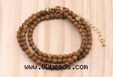 GMN7231 4mm faceted round tiny wooden jasper beaded necklace jewelry