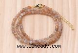 GMN7253 4mm faceted round tiny orange moonstone beaded necklace jewelry