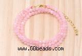 GMN7256 4mm faceted round tiny rose quartz beaded necklace jewelry