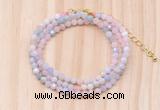 GMN7257 4mm faceted round tiny morganite beaded necklace jewelry