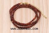 GMN7259 4mm faceted round orange garnet beaded necklace jewelry