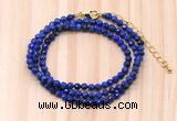 GMN7271 4mm faceted round lapis lazuli beaded necklace jewelry