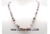 GMN7306 pink zebra jasper graduated beaded necklace & bracelet set