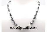 GMN7307 black & white jasper graduated beaded necklace & bracelet set